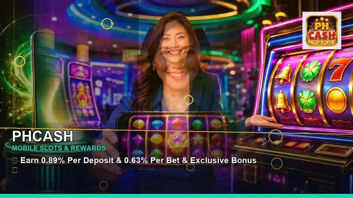 PHCASH lucky reels online slot games featuring an adult Filipina casino host with a right close-up composition