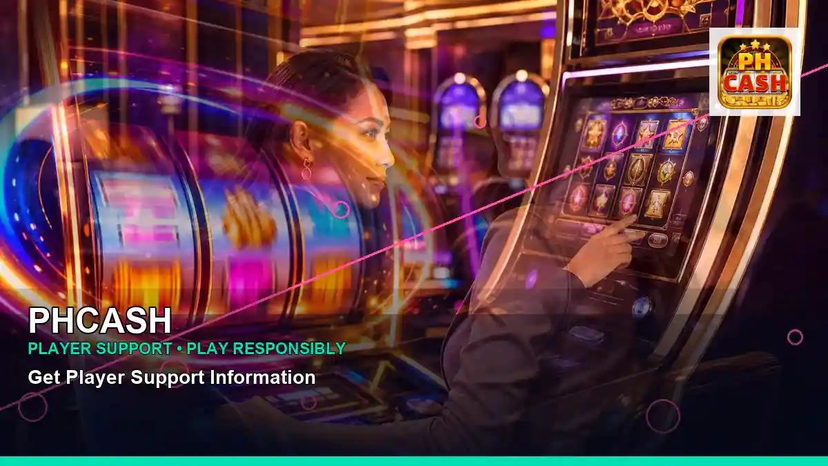 PHCASH party online slot games featuring an adult Filipina casino host with a layered collage composition