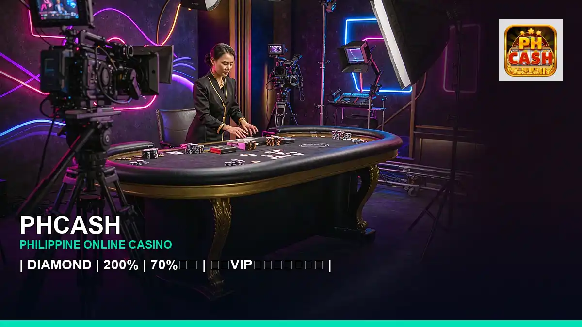 PHCASH live casino table games in a chip macro scene for the PHCASH brand search, casino access, games, account help and