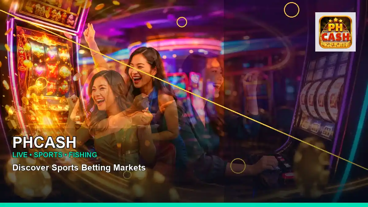 PHCASH lucky reels online slot games featuring an adult Filipina casino host with a right-diagonal composition